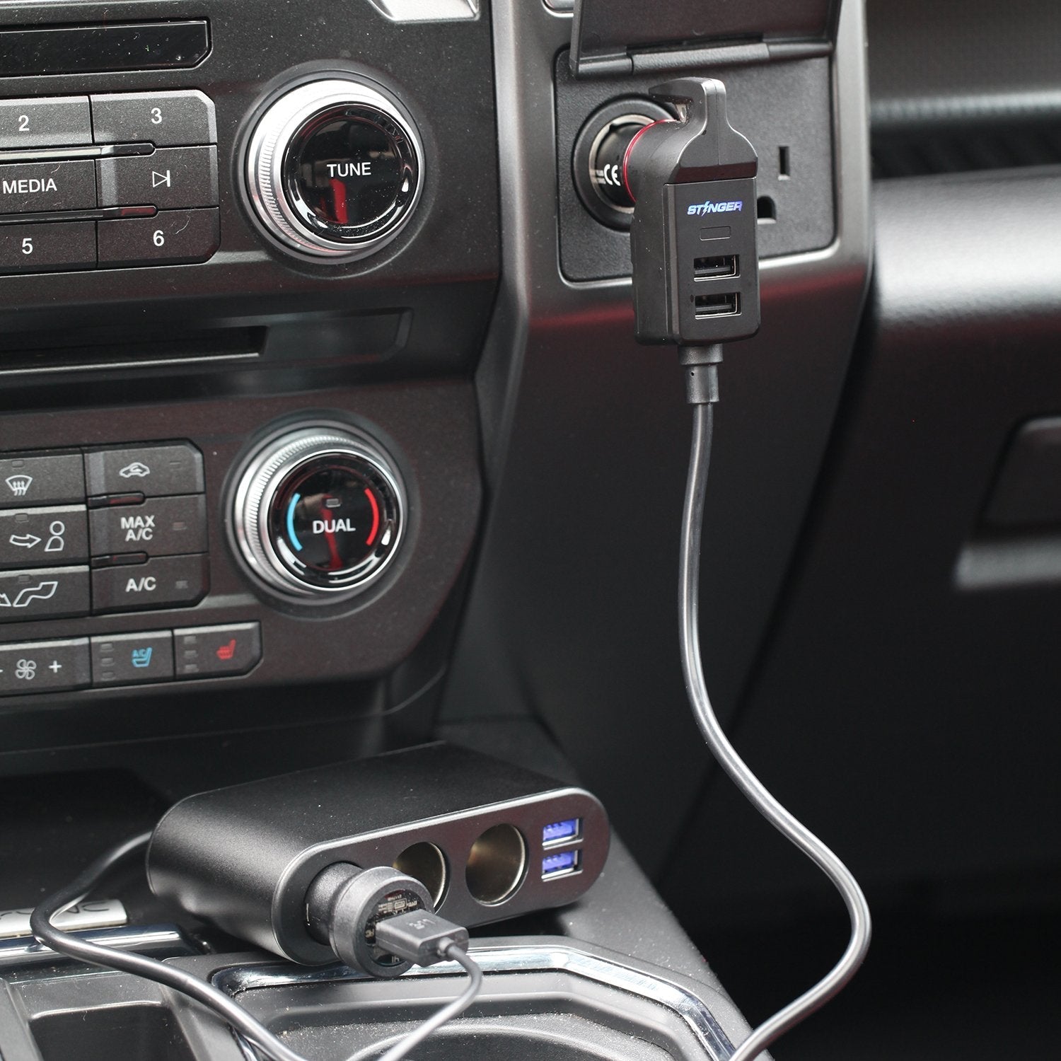USB Car Charger Emergency Tool With Cigarette Lighter & USB Extensions