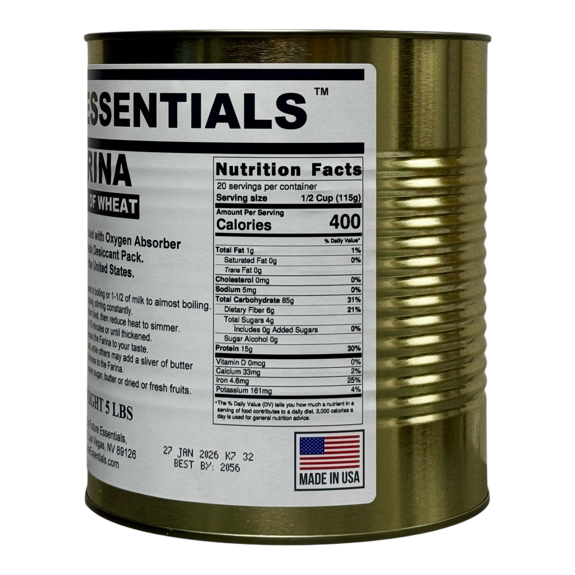 Future Essentials Farina Creamy Wheat Breakfast Cereal #10 Can