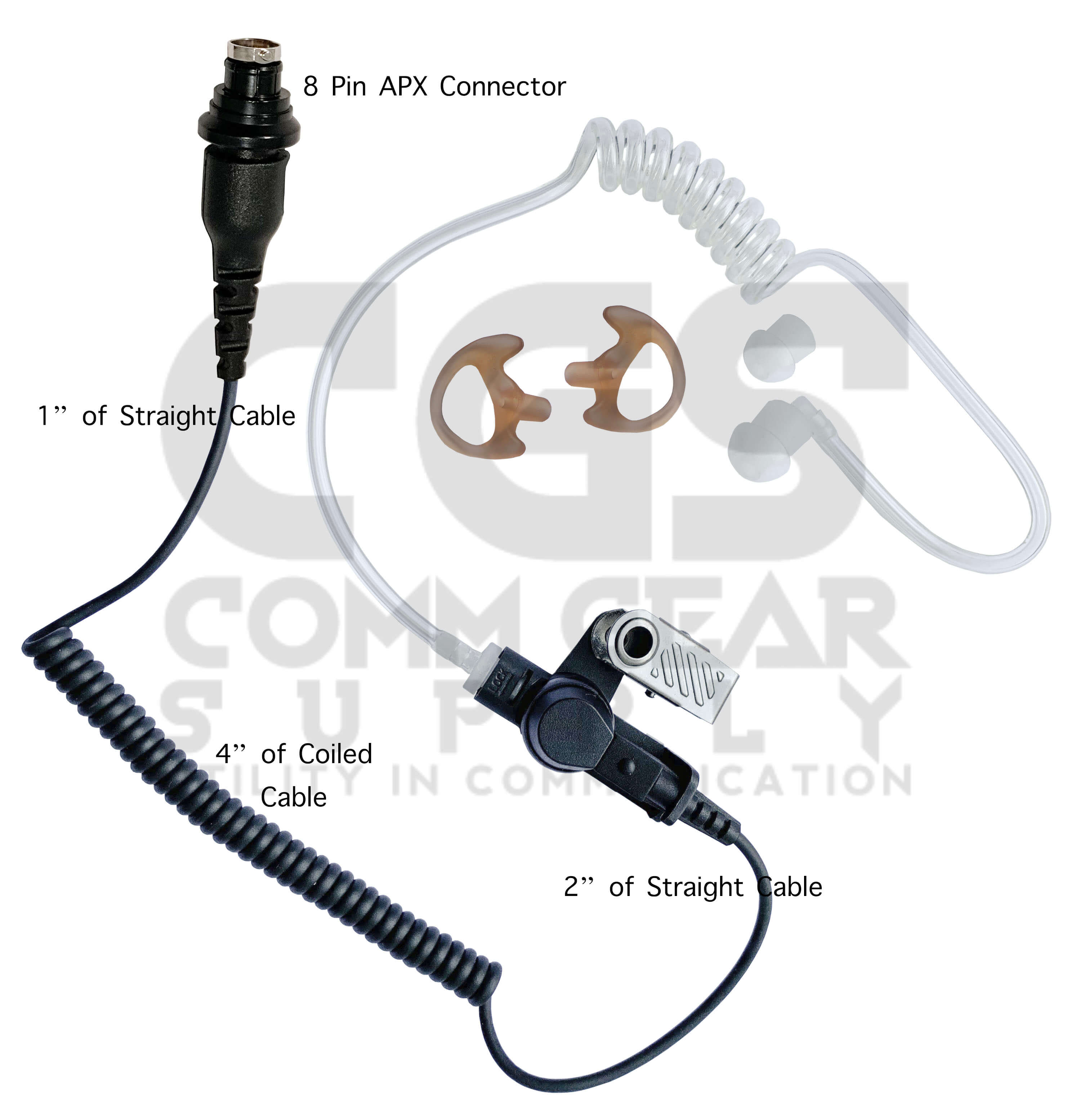 8 Pin APX Listen Only Radio Earpiece Clear Tube - Specific to: Motorola APX (Apex) Series, XPR Series - Connects To Speaker Mic