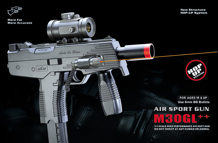 DOUBLE EAGLE AIRSOFT SPRING UZI PISTOL WITH LASER AND SCOPE - BLACK