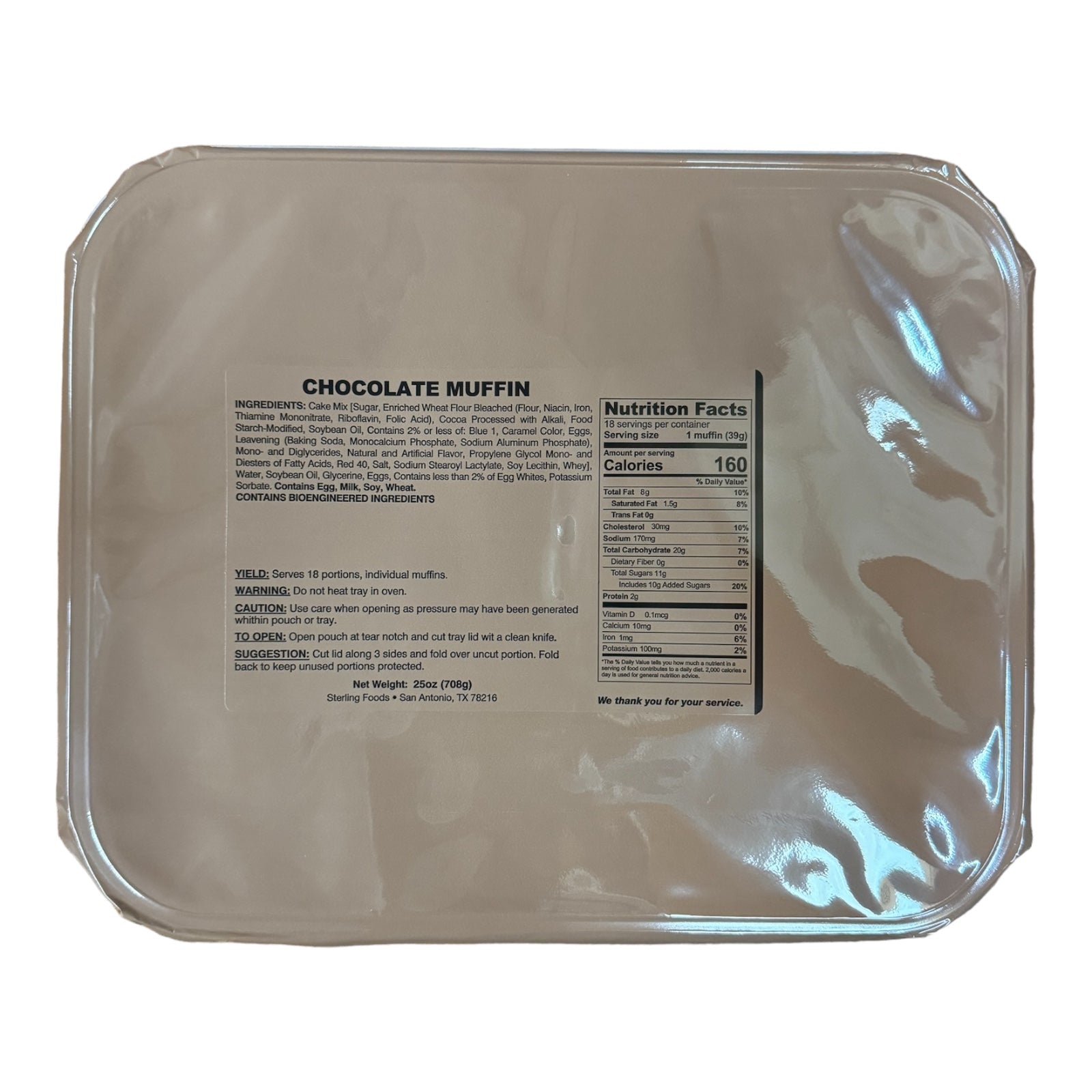 BULK 12 x Tray Packs, Military MRE Chocolate Muffin, Ready to Eat (UGR Component)