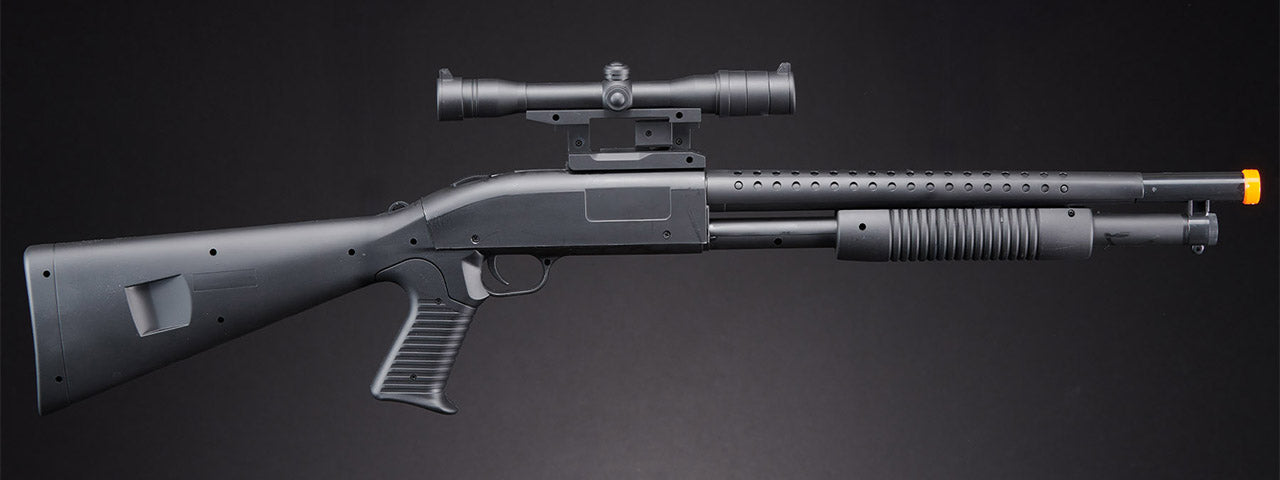 UK Arms P799A Pump Action Airsoft Spring Shotgun w/ Laser & Scope (Color: Black)