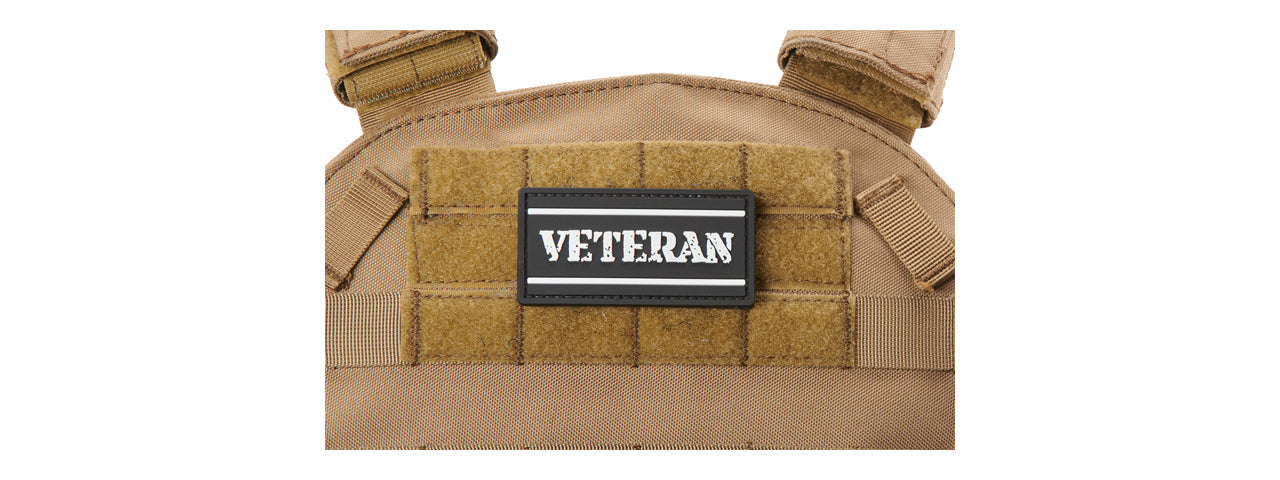 Rectangle Veteran Tab PVC Morale Patch (Color: Black & White)