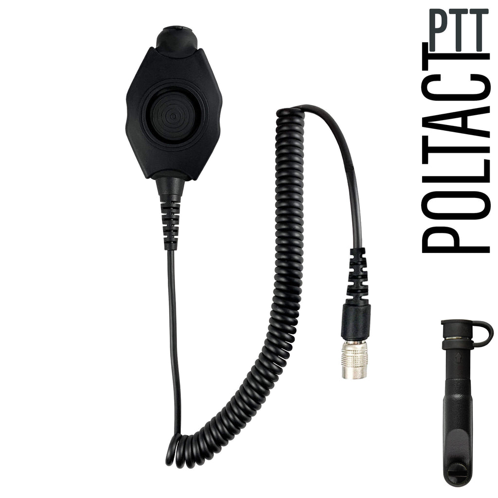 Tactical Radio Amplified PTT for Headset w/ Quick Disconnect(Hirose): NATO/Military Wiring, Gentex, Ops-Core, OTTO, 3M Peltor ComTac, XPI, MSA, Helicopter, & More - Harris/Tait TP3000/7110/7100/8000/9000 Series