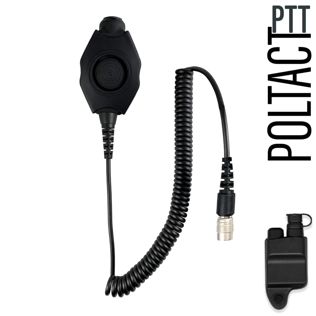 Tactical Radio Amplified PTT for Headset w/ Quick Disconnect(Hirose): NATO/Military Wiring, Gentex, Ops-Core, OTTO, 3M Peltor ComTac, XPI, MSA, Helicopter, & More - Harris, M/A-Com: All P5300 P5400 P5500 P7300 Series, XG-15/25/75, XL-45, XL-95 & More