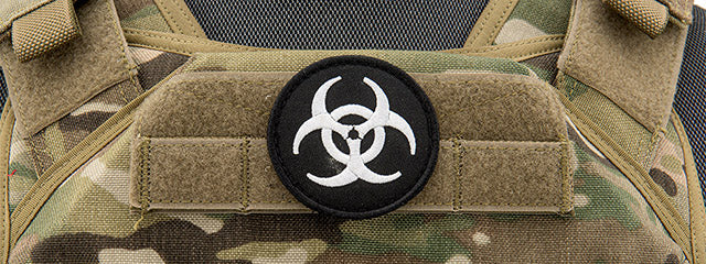Embroidered Round Biohazard Patch (Color: Black and White)
