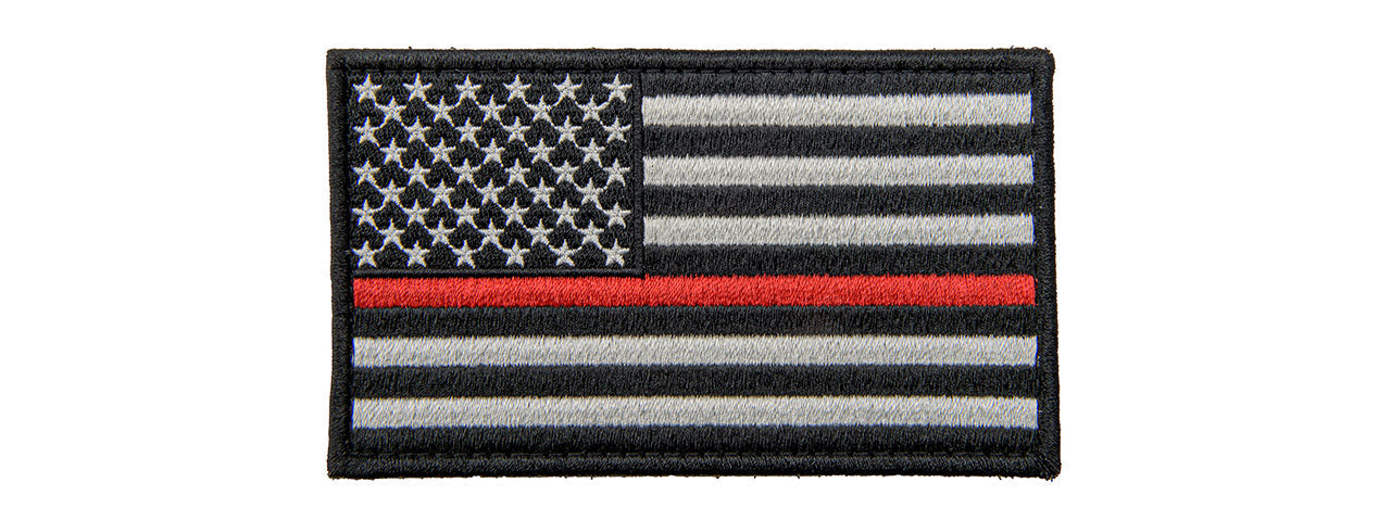 Large Embroidered Forward US Flag Patch w/ Red Line (Color: Black and White)