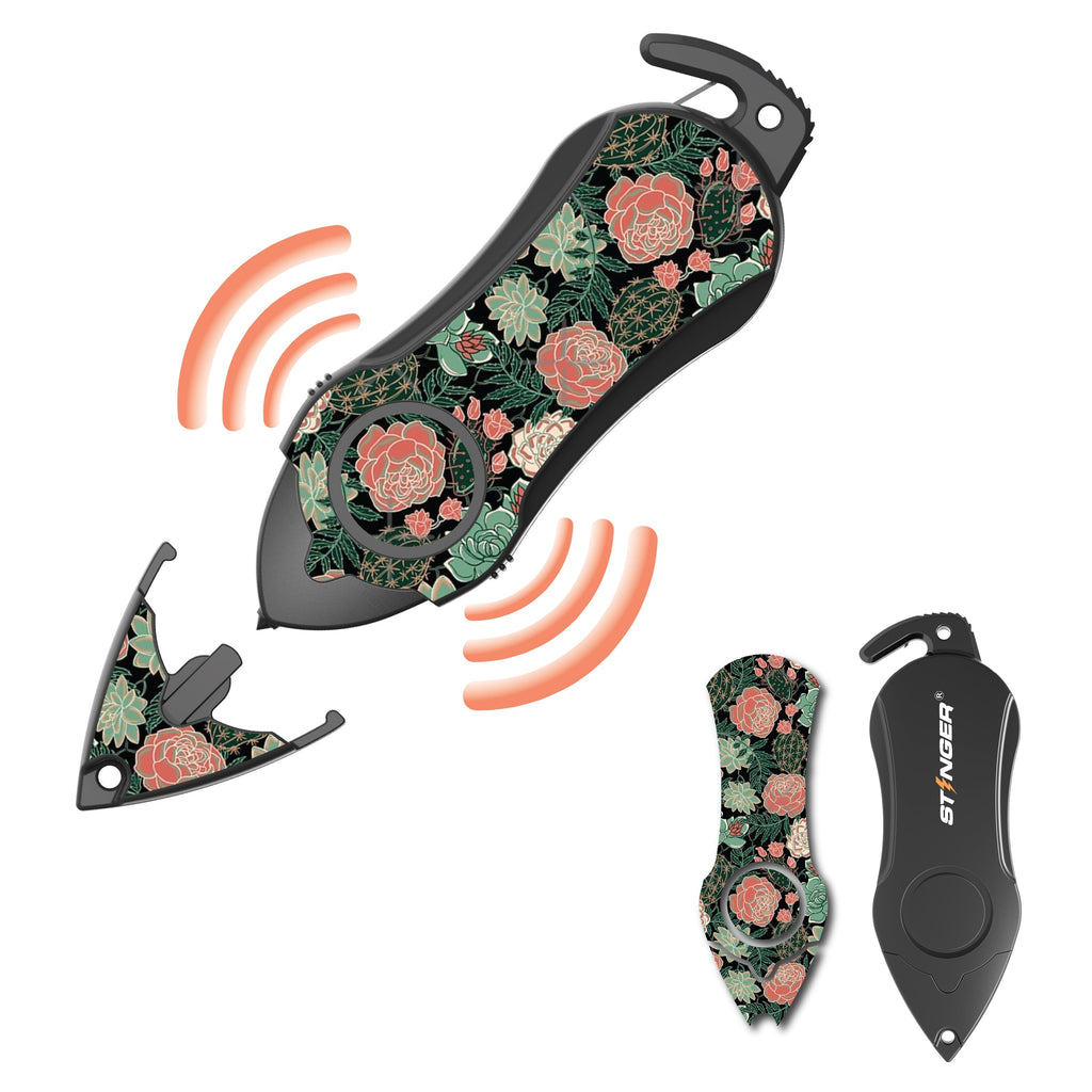Personal Alarm Eeychain Safety  Emergency Tool (Green Flower)
