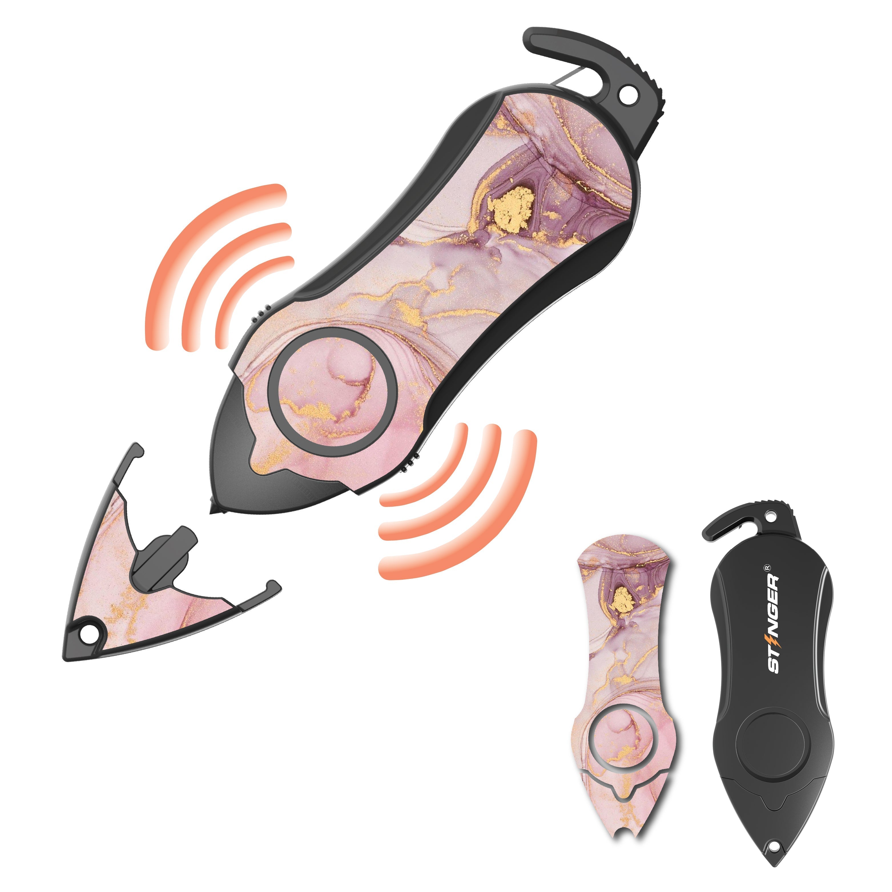 Personal Alarm Keychain Safety Emergency Tool Kit (Pink Marble)