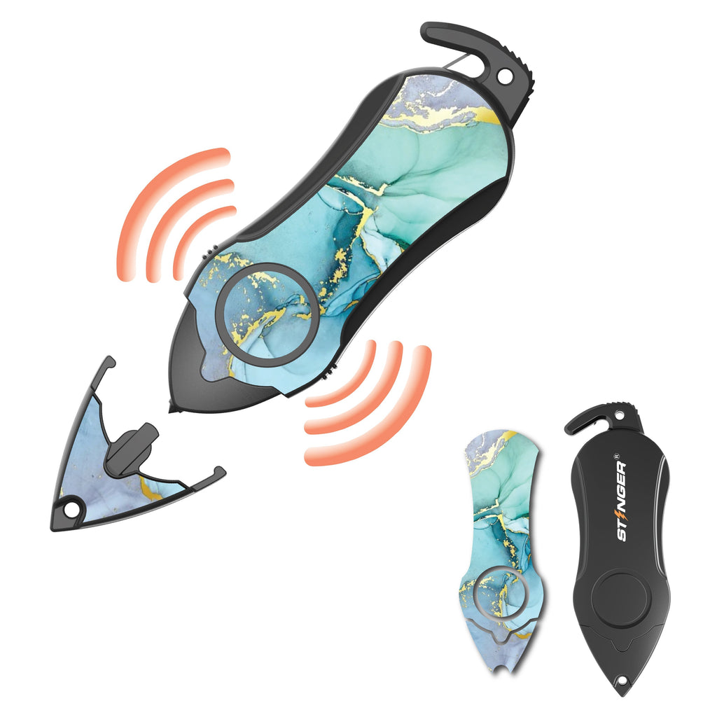 Personal Alarm Keychain Safety Emergency Tool Kit (Green Marble)