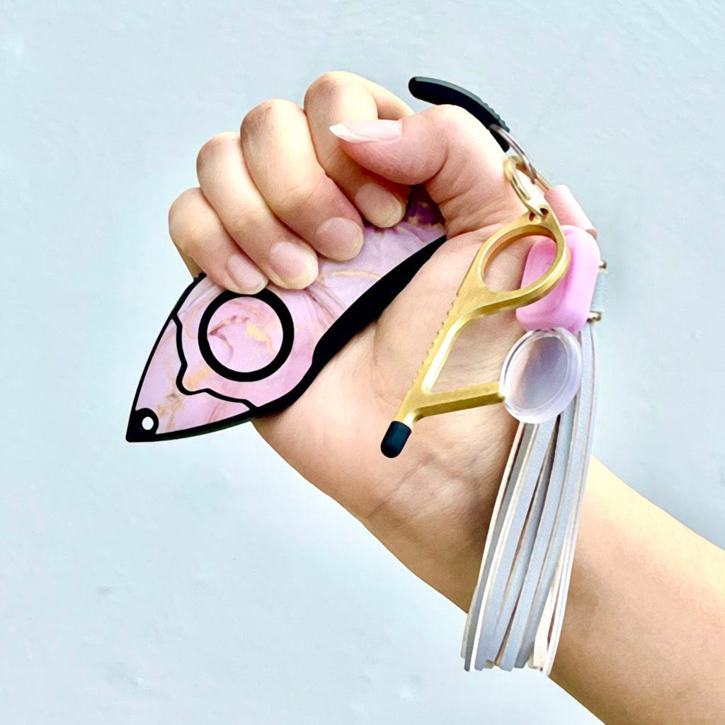 Personal Alarm Keychain Safety Emergency Tool Kit (Pink Marble)