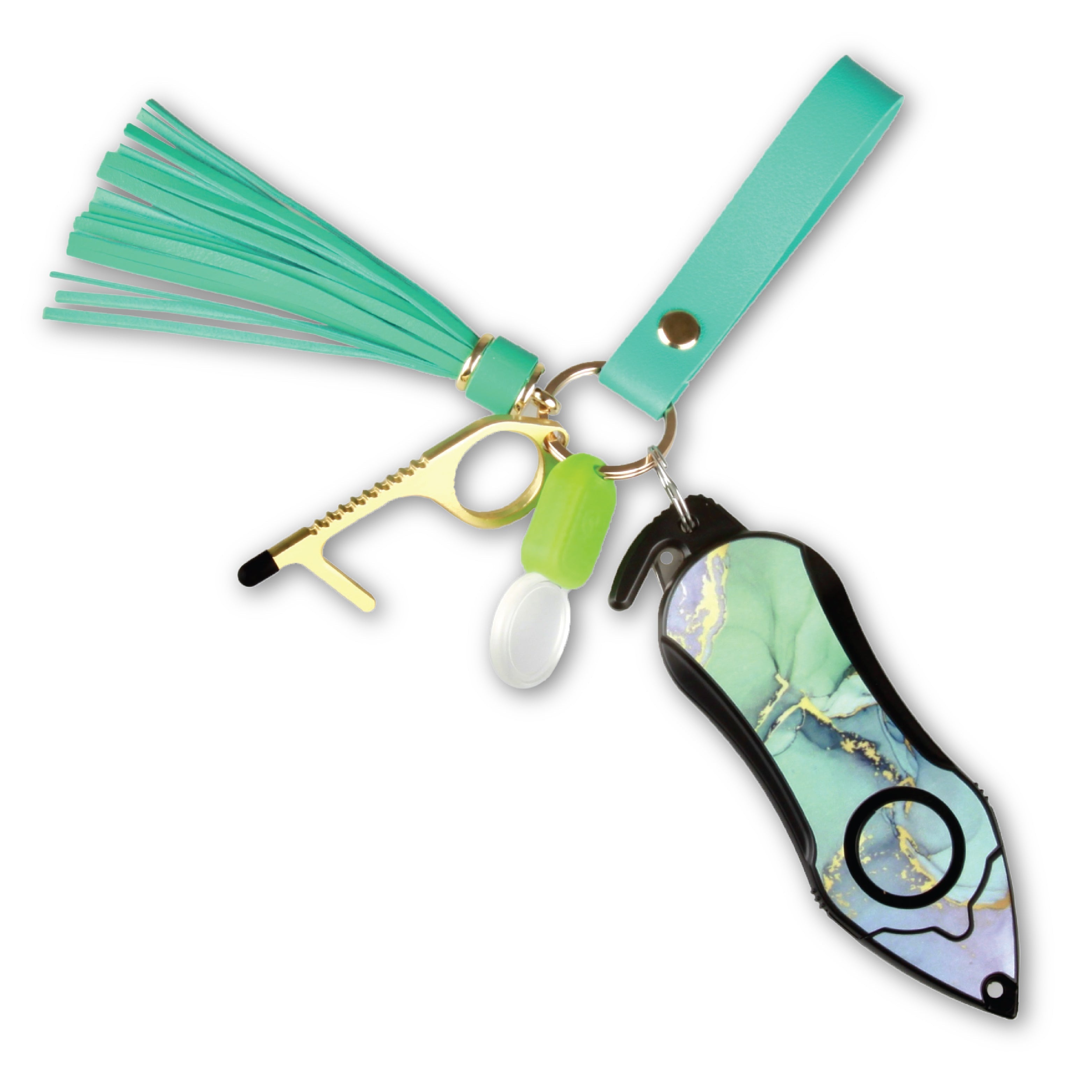 Personal Alarm Keychain Safety Emergency Tool Kit (Green Marble)