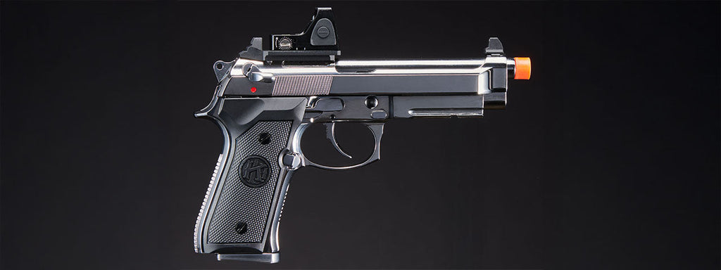 KLI KL-92 AI Optic Ready Silver Version 6mm Dual Power CO2/Gas Blowback Airsoft Pistol Red Dot Combo - (Silver)