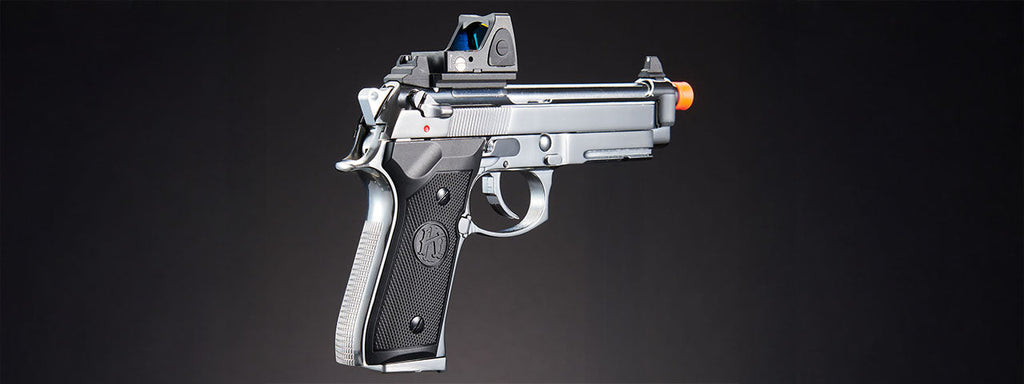 KLI KL-92 AI Optic Ready Silver Version 6mm Dual Power CO2/Gas Blowback Airsoft Pistol Red Dot Combo - (Silver)