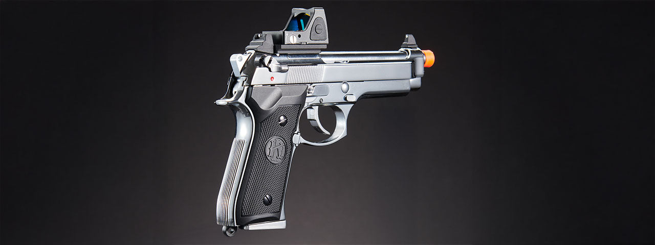KLI KL-92 Platinum 6mm Dual Power CO2/Gas Blowback Airsoft Pistol Red Dot Combo - (Platinum)