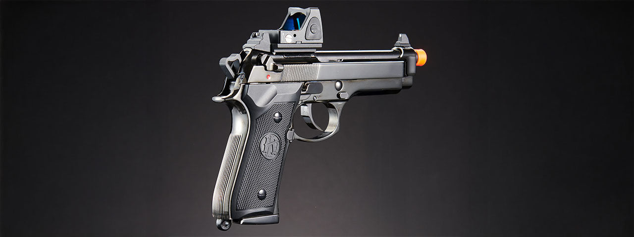KLI KL-92 Fusion Optic Ready 6mm Dual Power CO2/Gas Blowback Airsoft Pistol Red Dot Combo - (Black/Gun Metal)