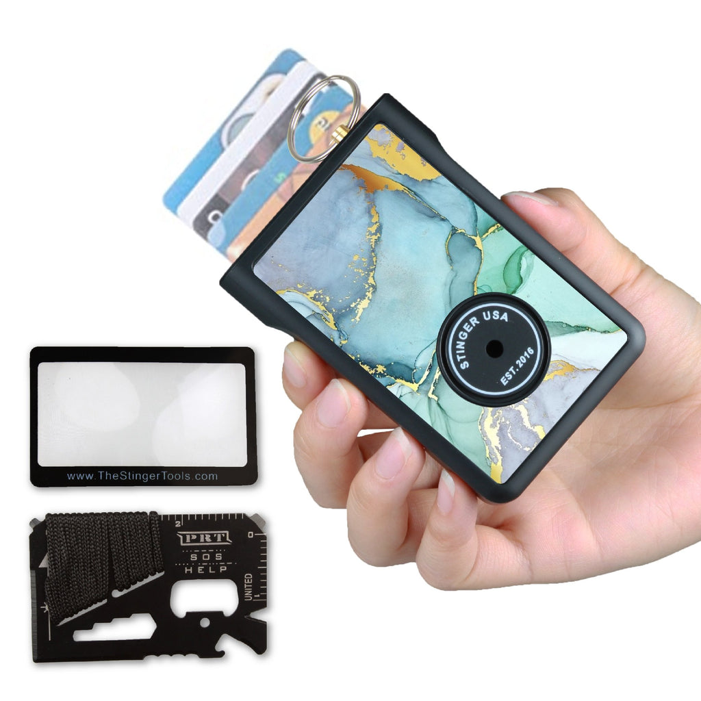 Safety Wallet With Personal Alarm Multi Functional Tool (Pink Marble)