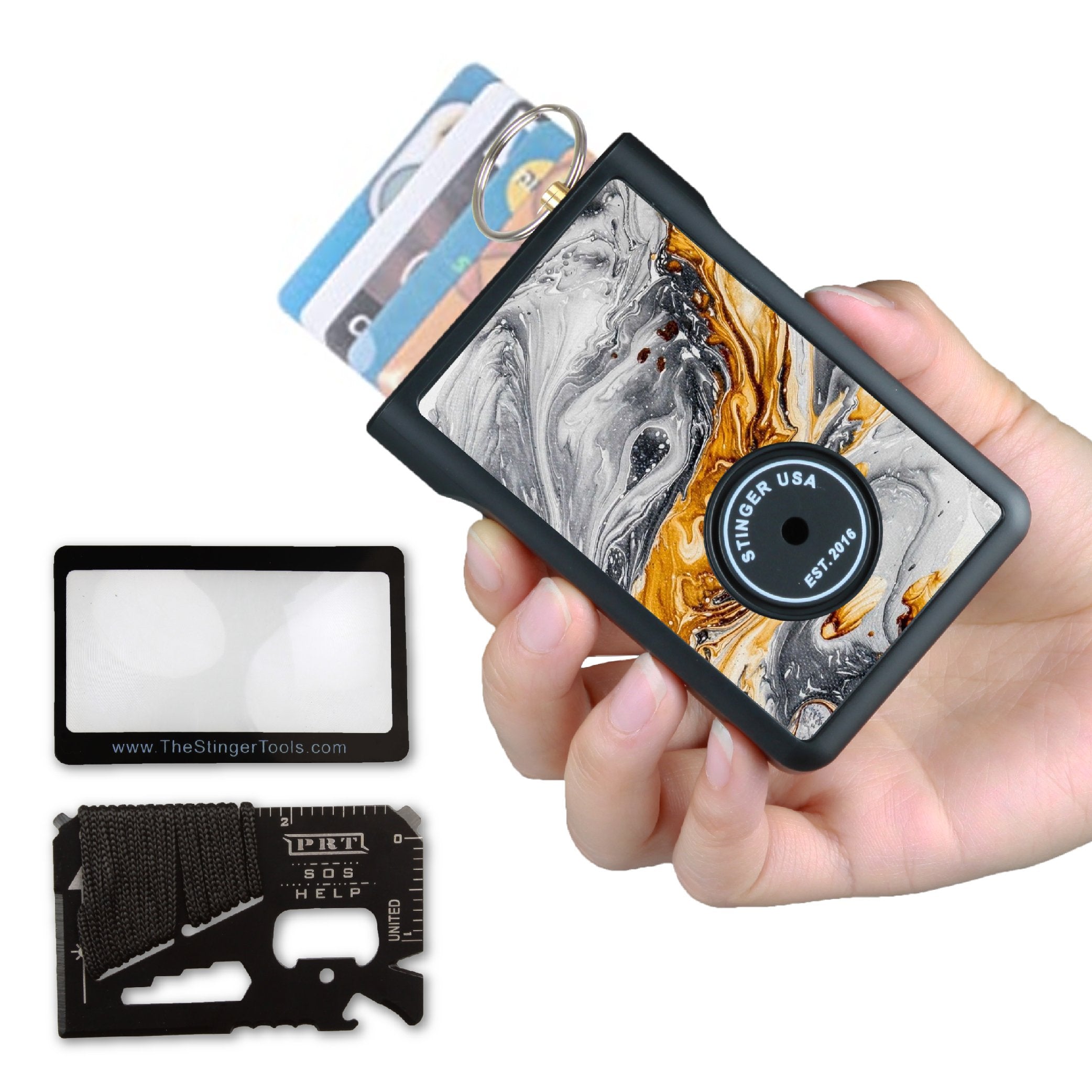 Safety Wallet With Personal Alarm Multi Functional Tool (Green Marble)