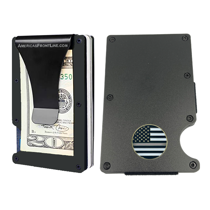 EL3-009 Thin Gray Line Correctional Officer Money Clip RFID Blocking Front Pocket Wallet Premium Minimalist Wallets for Men Minimalist Slim Credit Card Holder Business Card Holder Mens Aluminum Metal Wallet CO Corrections