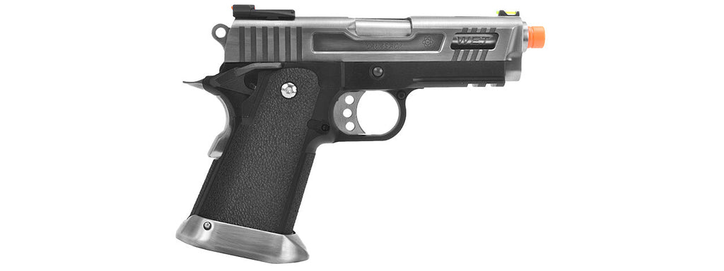 WE Tech 3.8 Velociraptor Full Metal Hi-Capa Gas Blowback Airsoft Pistol (BLACK/SILVER)