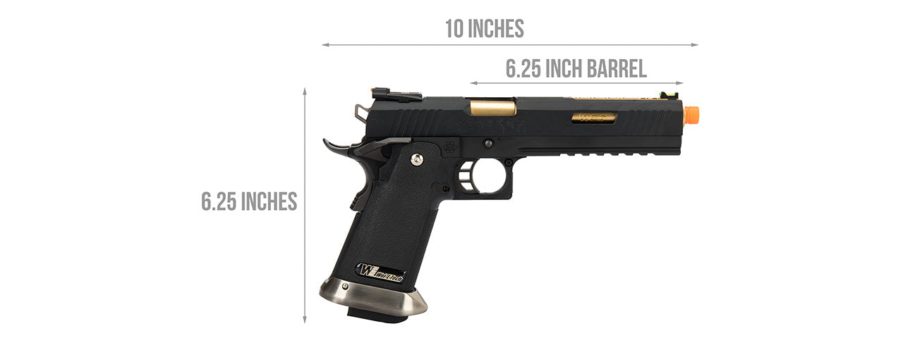 WE Tech 1911 Hi-Capa T-Rex Competition Gas Blowback Airsoft Pistol w/ Sight Mount & Top Ports (BLACK / GOLD)