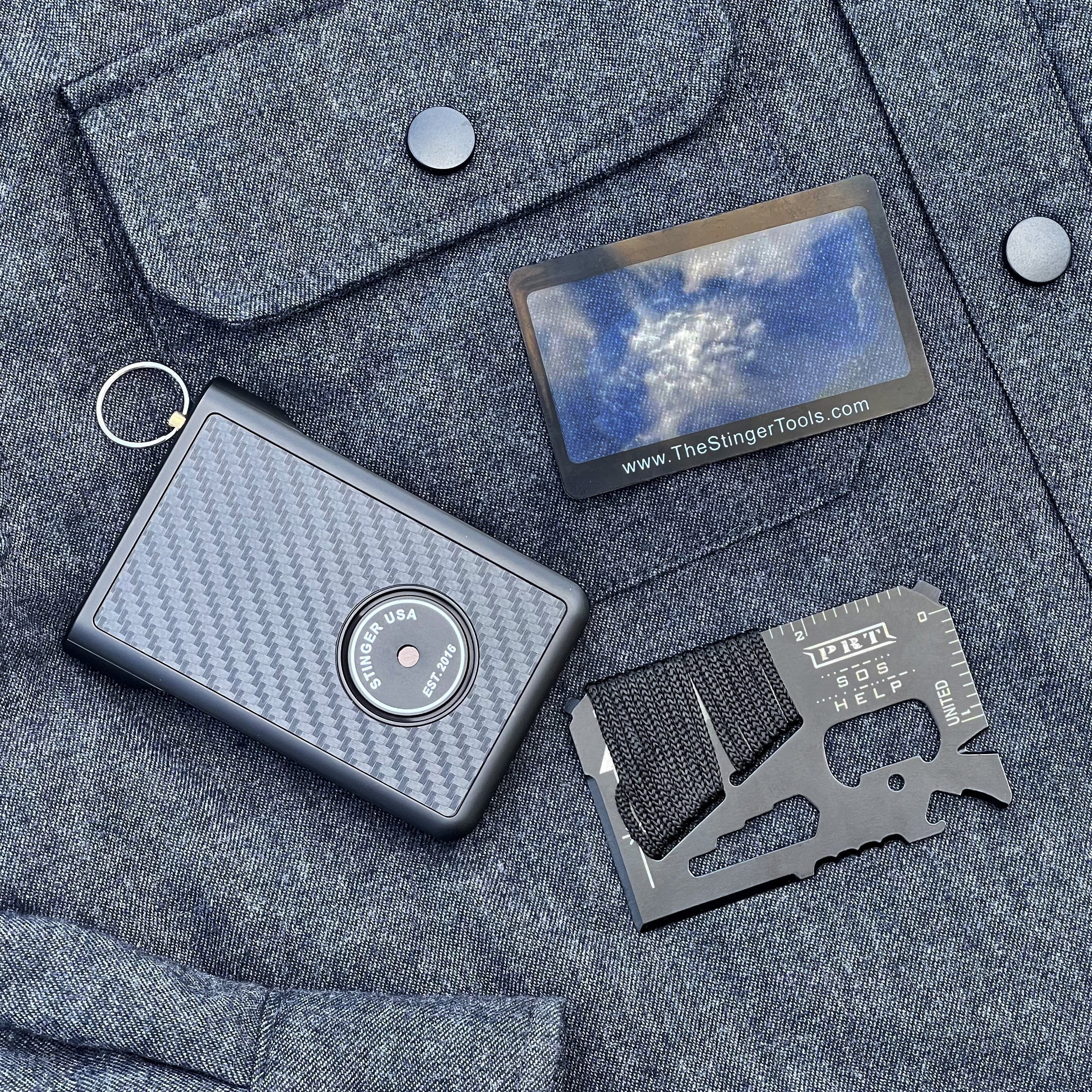 Safety Wallet With Personal Alarm Multi Functional Tool (Black Marble)
