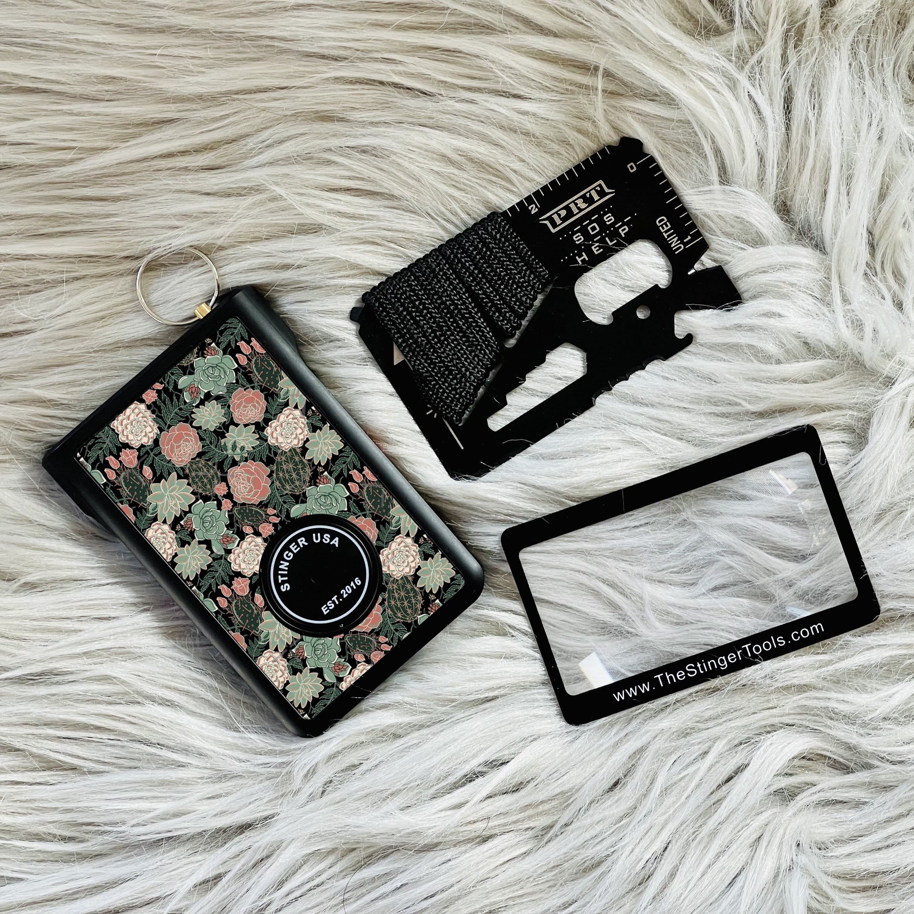 Safety Wallet With Personal Alarm Multi Functional Tool (Black Marble)