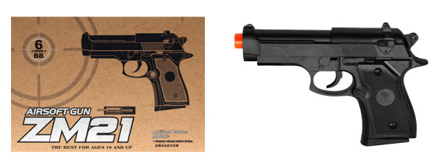 CYMA METAL SPRING POWERED AIRSOFT COMPACT M9 PISTOL - BLACK ZM21