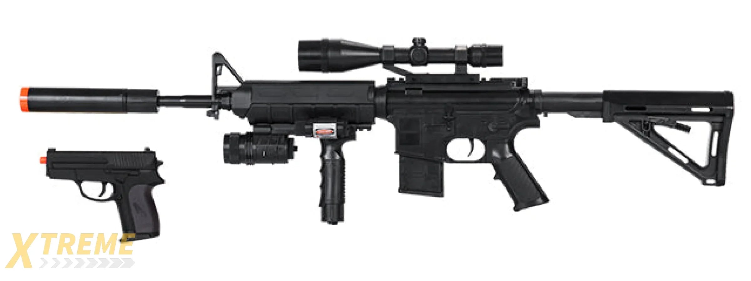 AMA Spring Airsoft Pistol w/ Vertical Grip, Laser & Stock - (Black)