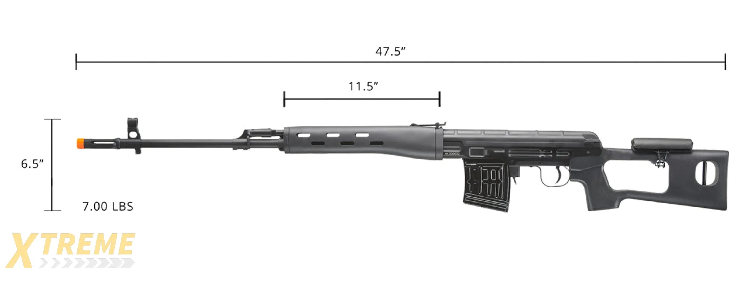 Atlas Custom Works Full Metal SVD Spring Rifle with Removable Cheek Rest (Color: Black)