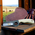Cowboy Bull Cutter Knife | D2 Rasp Steel Blade | Camel Bone Handle | Leather Sheath