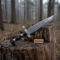 Coffin Handle Bowie Knife, Clip Point Damascus Blade, Hand Engraved Western Frontier Bowie, Custom Handmade Knife JW SteelCrafts