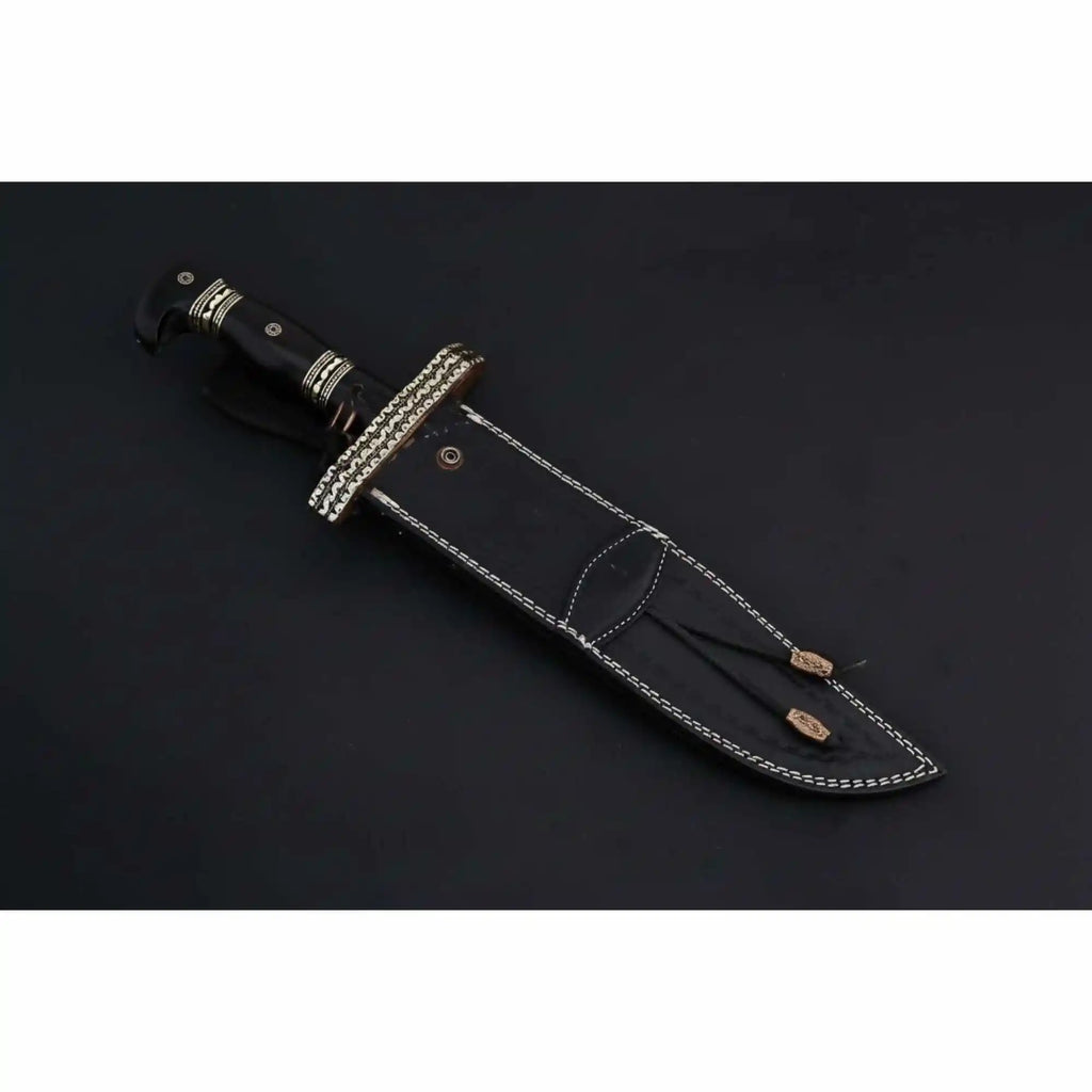 Coffin Handle Bowie Knife, Clip Point Damascus Blade, Hand Engraved Western Frontier Bowie, Custom Handmade Knife JW SteelCrafts