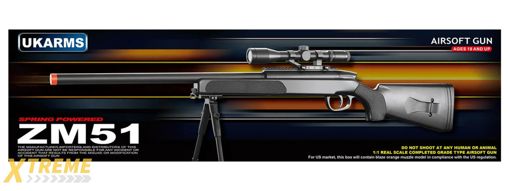 CYMA MK51 Bolt Action Airsoft Spring Sniper Rifle w/ Scope & Bipod Full Kit