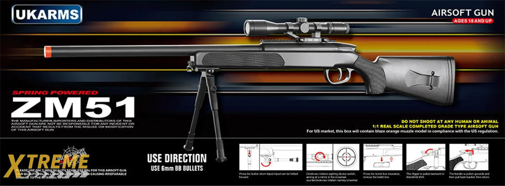 CYMA MK51 Bolt Action Airsoft Spring Sniper Rifle w/ Scope & Bipod Full Kit