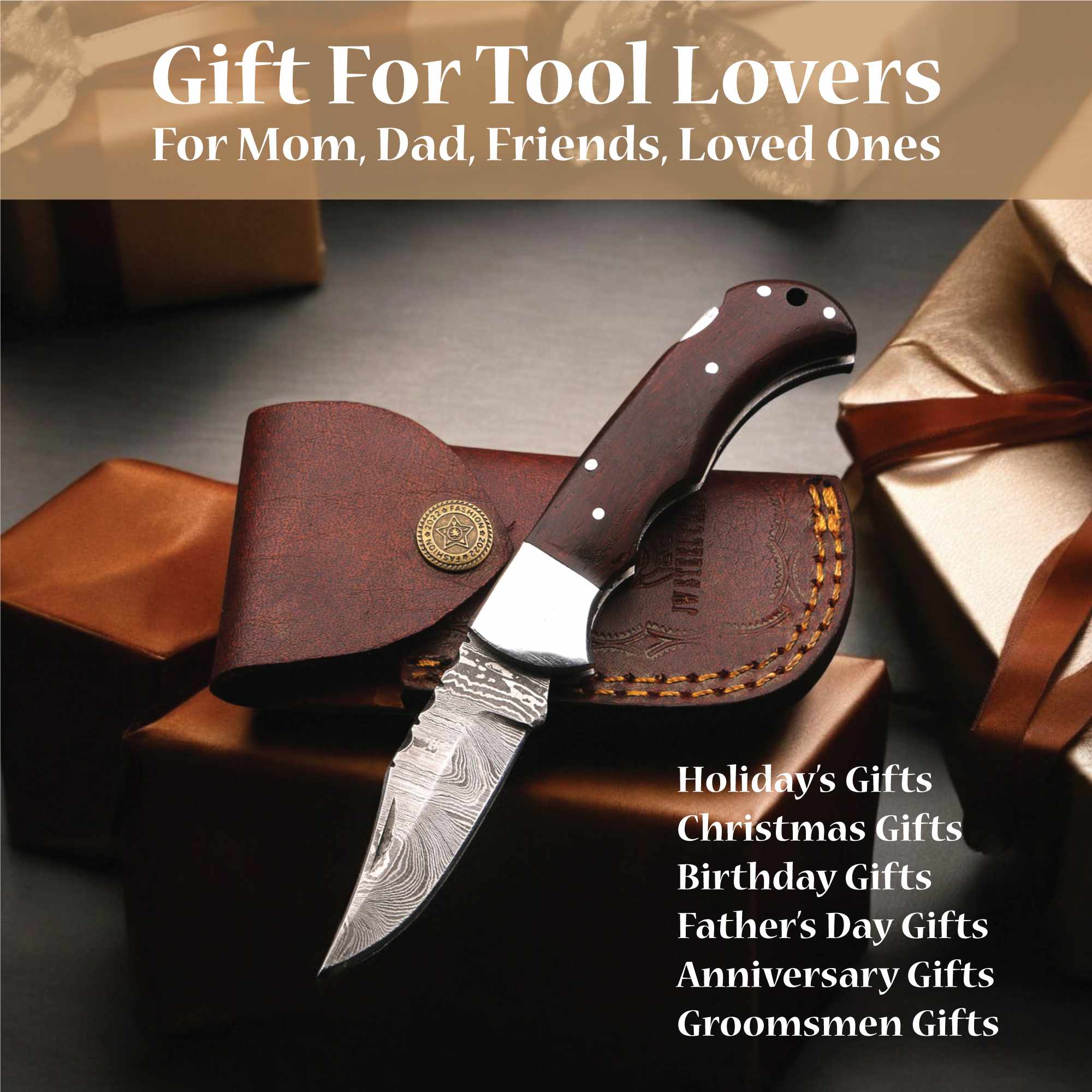 Damascus Folding Knife | Rosewood Handle Lockback | Pocket EDC Knife