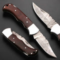 Damascus Folding Knife | Rosewood Handle Lockback | Pocket EDC Knife