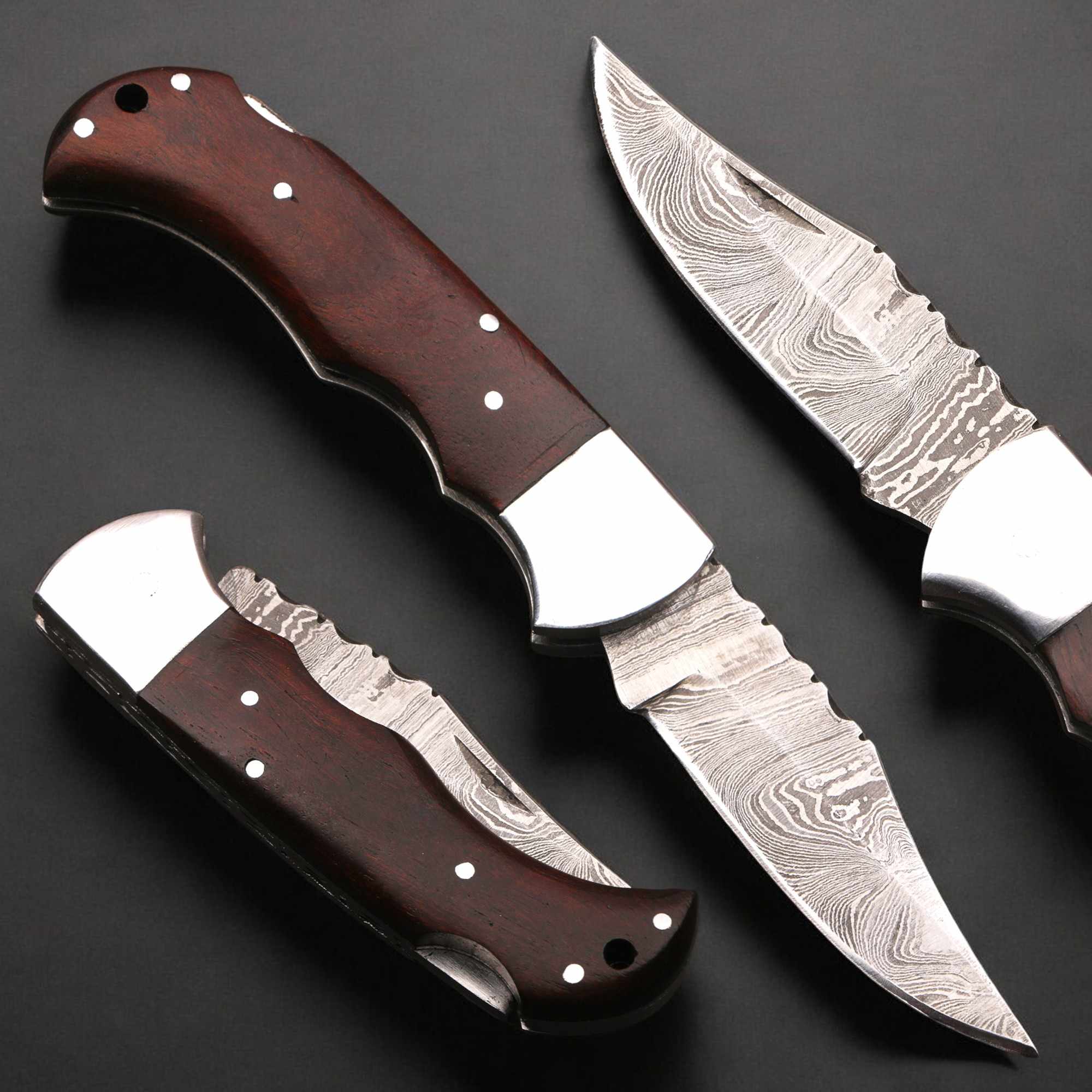 Damascus Folding Knife | Rosewood Handle Lockback | Pocket EDC Knife
