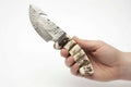 Damascus Steel Skinner Knife w/ Stag Handle and Gut Hook /Hunting Fixed Blade Knife