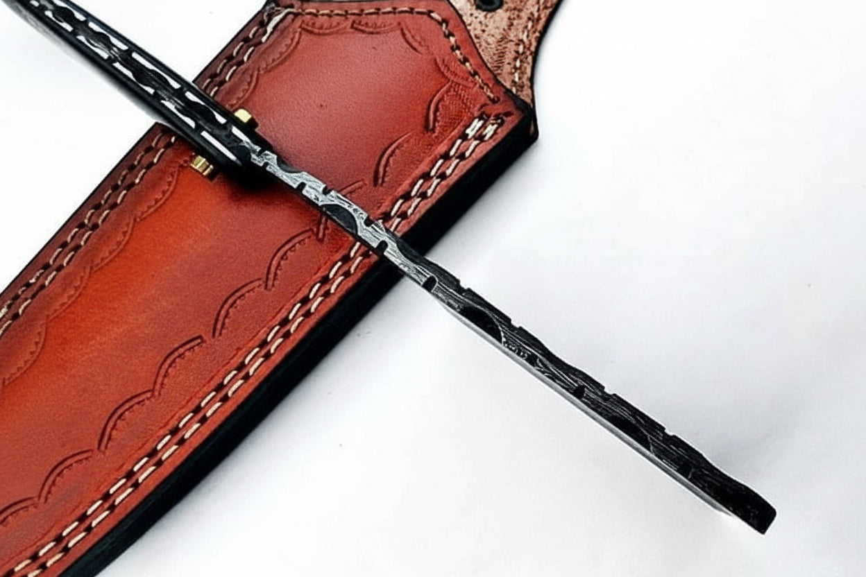 Damascus Steel Straight Barber Razor with Multicolor Wood Handle