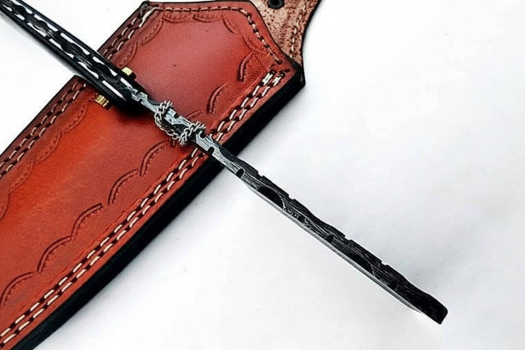 Damascus Steel Straight Barber Razor with Multicolor Wood Handle