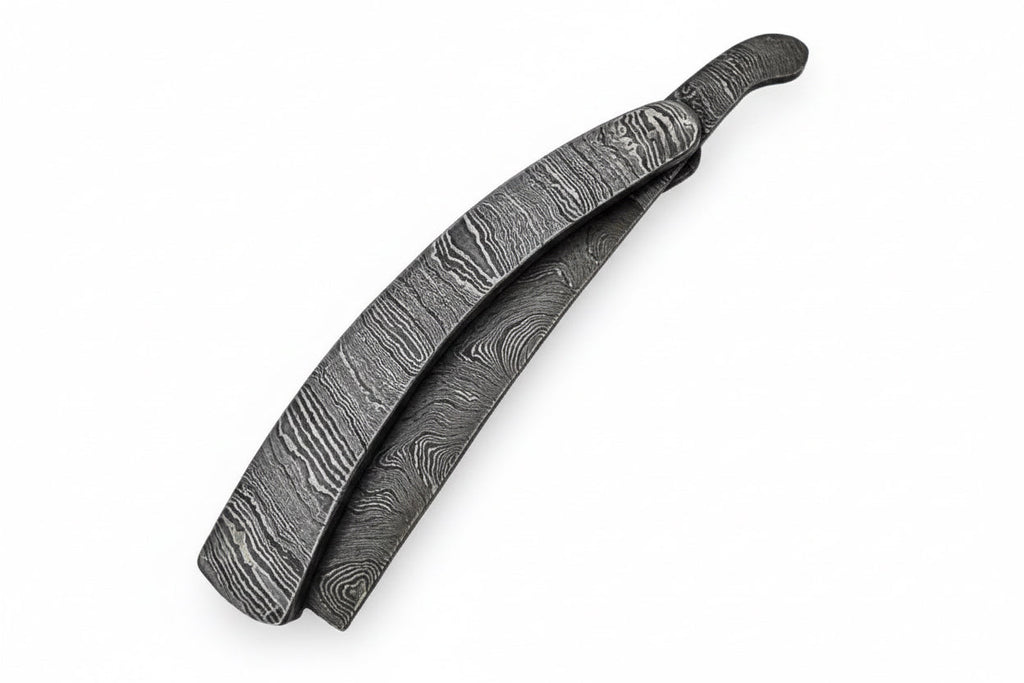 Handmade Damascus Steel Sweeney Todd Style Straight Razor Barber Folding Razor with Leather Sheath