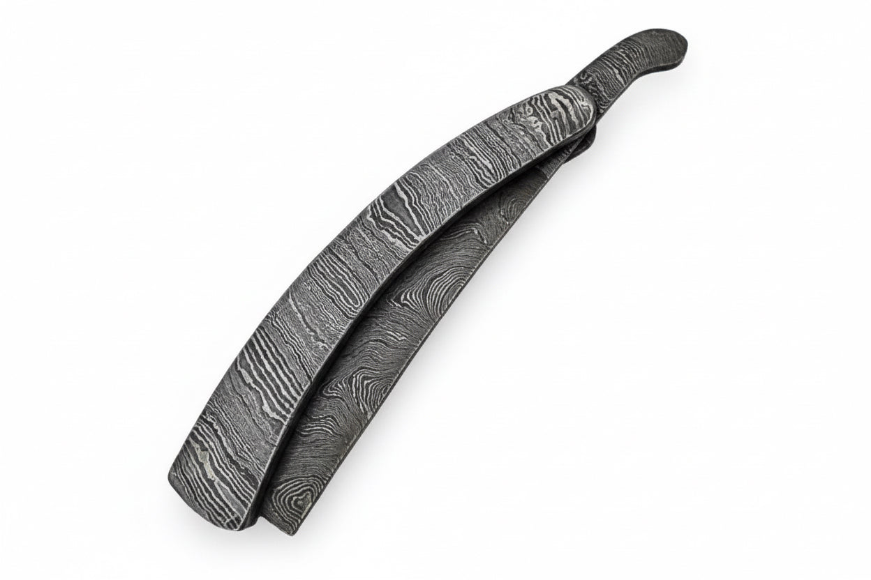 Handmade Damascus Steel Sweeney Todd Style Straight Razor Barber Folding Razor with Leather Sheath