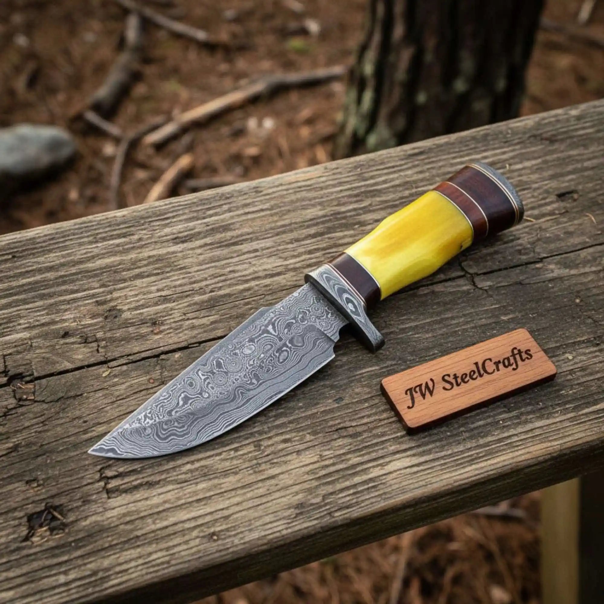 Frontier Clip Point Bowie Knife, Hand Forged Damascus Steel Blade, Stacked Handle, Custom Handmade Bowie, JW SteelCrafts
