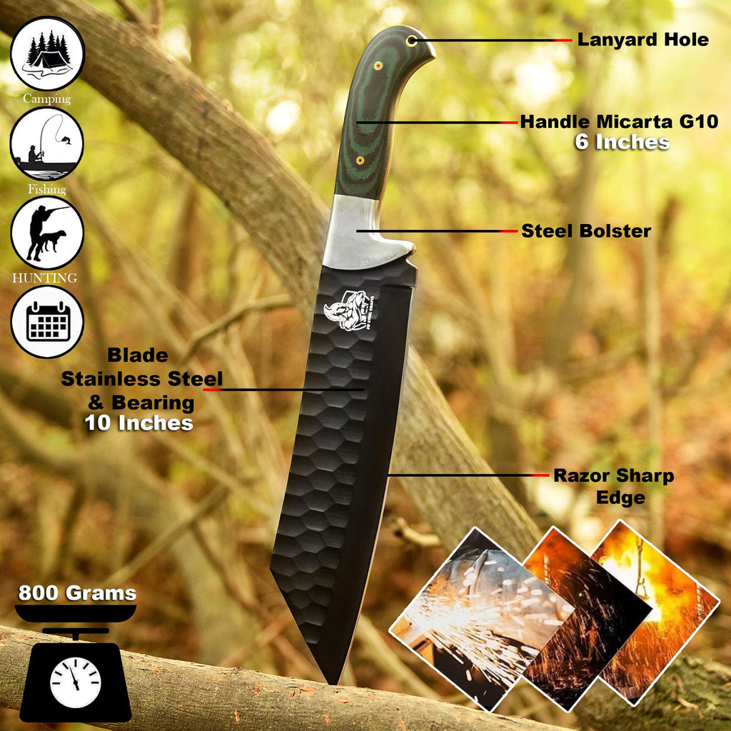 Green Micarta Handle Forged Machete – Full Tang Stainless Steel Outdoor Knife