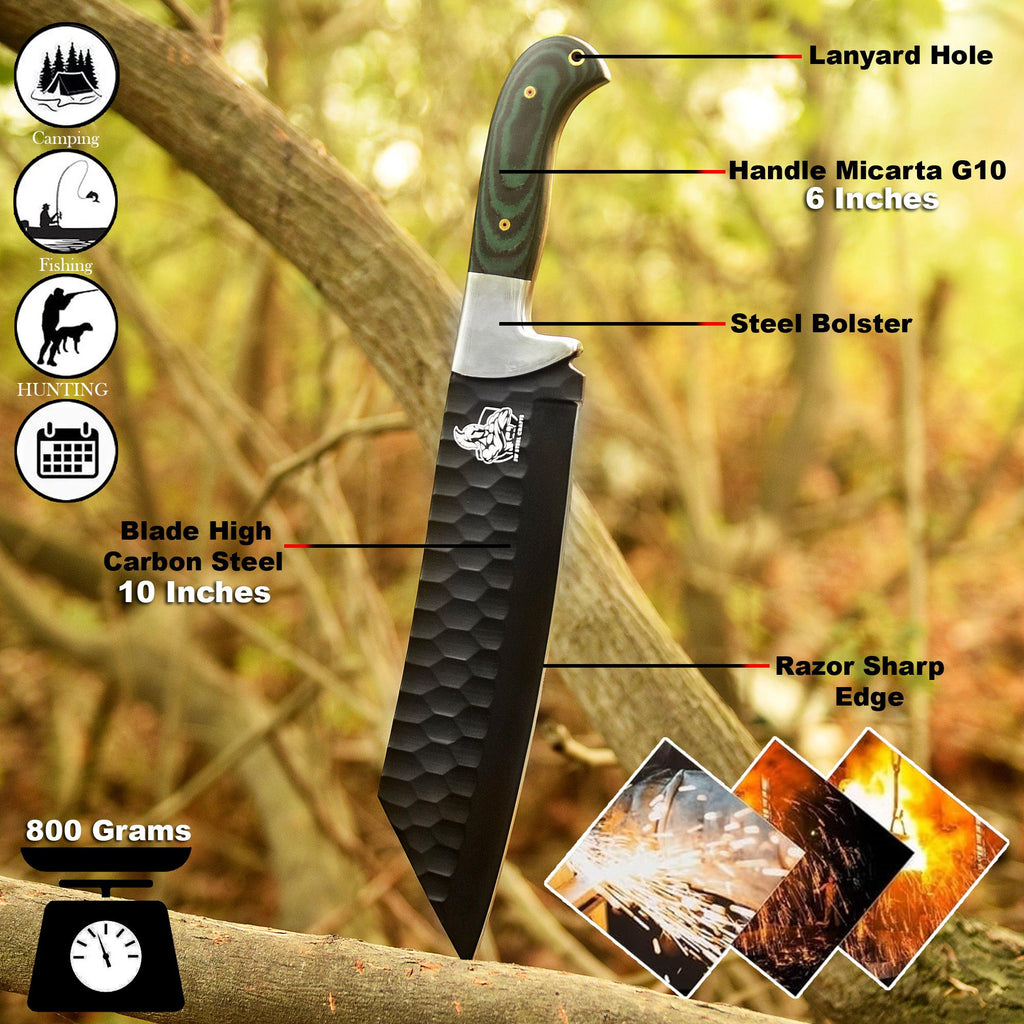 Green Micarta Handle Forged Machete – Full Tang Stainless Steel Outdoor Knife