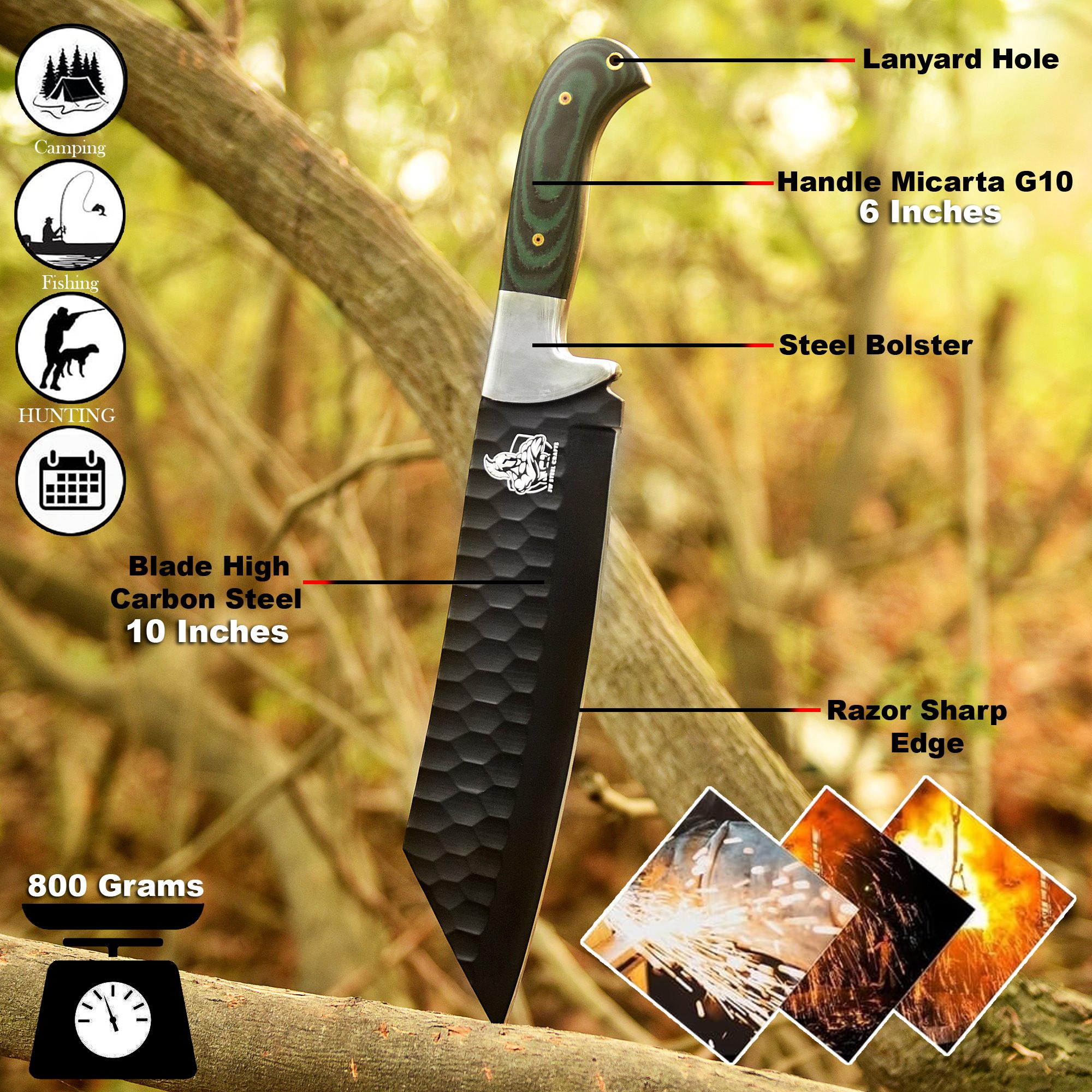 Green Micarta Handle Forged Machete – Full Tang Stainless Steel Outdoor Knife