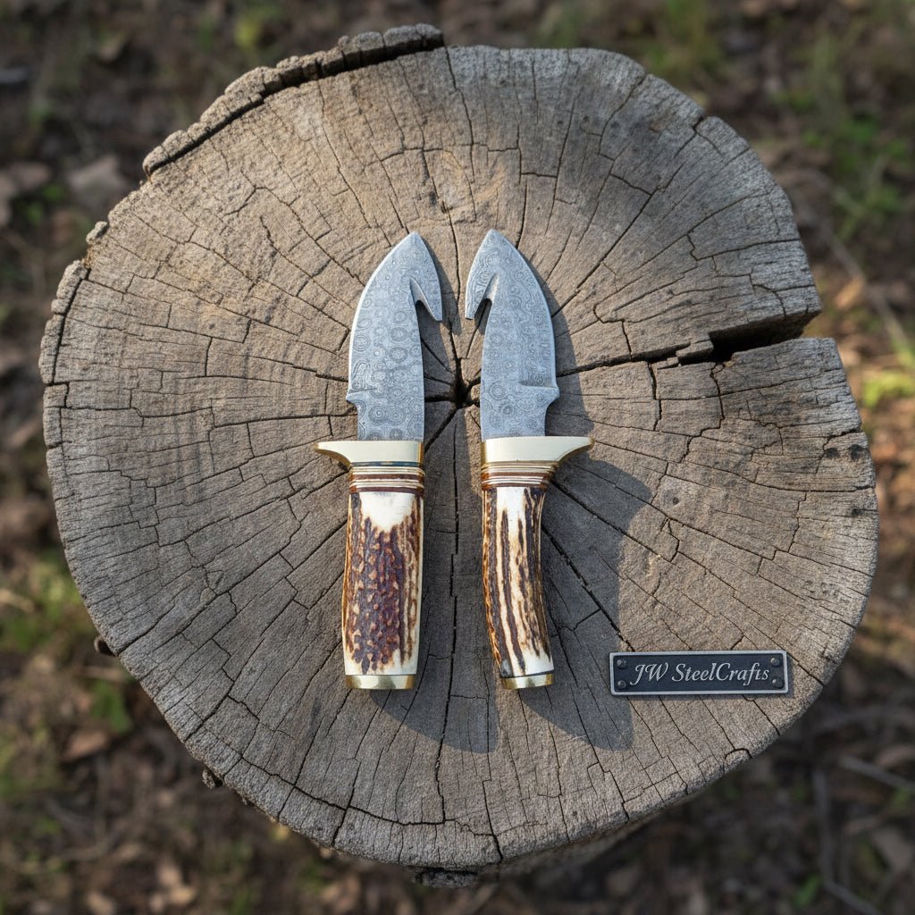Gut Hook Skinner Knives Pair stag handle