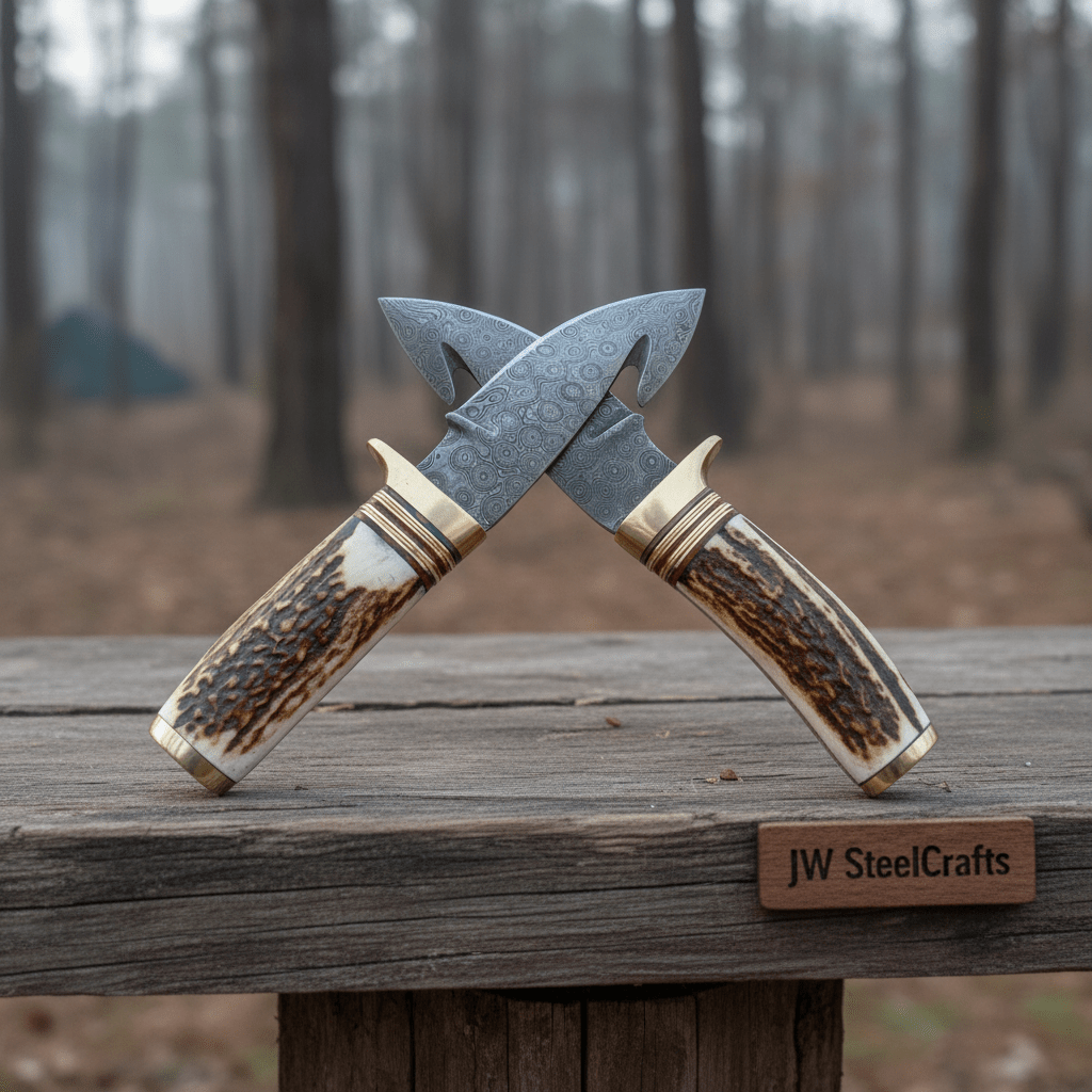Gut Hook Skinner Knives Pair stag handle