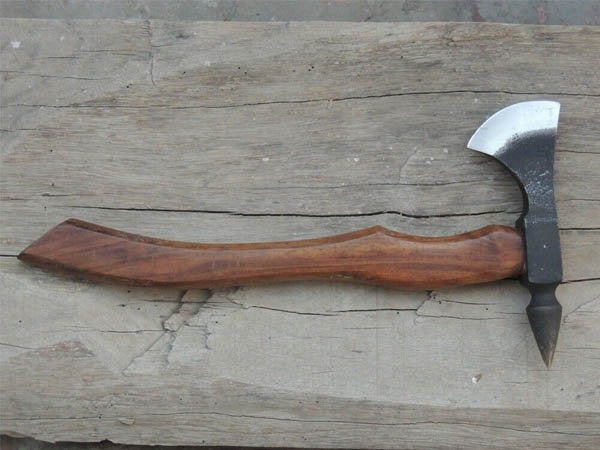 Hand-Forged Bearded Spike Poll Bushcraft Axe with Hardwood Handle